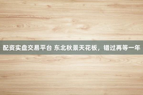 配资实盘交易平台 东北秋景天花板，错过再等一年