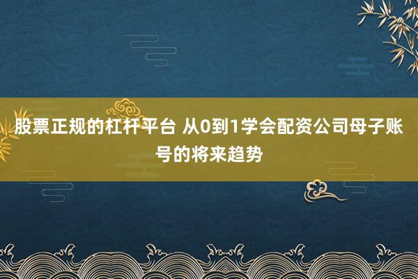 股票正规的杠杆平台 从0到1学会配资公司母子账号的将来趋势
